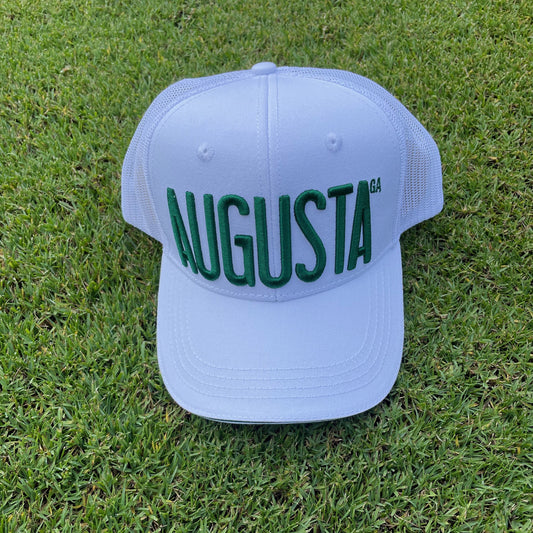 Green Augusta Logo Hat with All White Mesh and Front