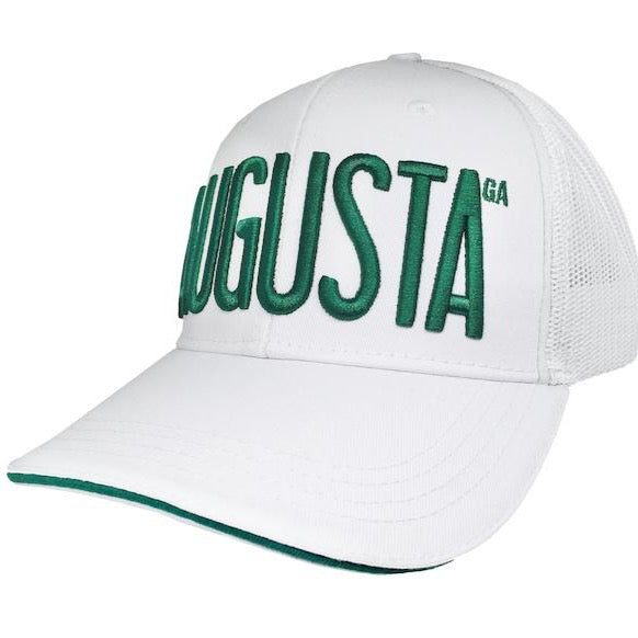 Green Augusta Logo Hat with All White Mesh and Front